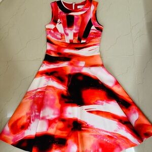 Calvin Klein Abstract Print Sleeveless Fit & Flare Dress